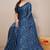Women's blue floral print chiffon saree with unstitched blouse piece
