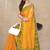 Women's yellow abstrect print  chiffon  saree with unstitched blouse piece
