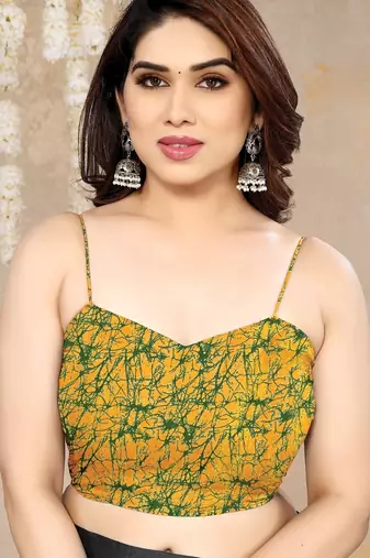 Women's yellow abstrect print  chiffon  saree with unstitched blouse piece