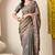 Women's blue embellished silk blend saree with unstitched blouse piece