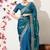 Women's blue embellished silk blend saree with unstitched blouse piece