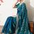 Women's blue embellished silk blend saree with unstitched blouse piece