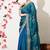 Women's blue embellished silk blend saree with unstitched blouse piece