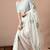 Women's white floral print georgette saree with unstitched blouse piece