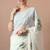 Women's white floral print georgette saree with unstitched blouse piece