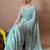 Women's turquoise floral print georgette saree with unstitched blouse piece