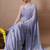 Women's lavender floral print georgette saree with unstitched blouse piece