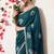Women's green embellished georgette saree with unstitched blouse piece