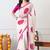 Women's white block print chiffon saree with unstitched blouse piece