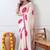 Women's white block print chiffon saree with unstitched blouse piece