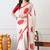 Women's white block print chiffon saree with unstitched blouse piece