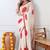 Women's white block print chiffon saree with unstitched blouse piece
