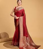 red zari work silk blend saree with blouse