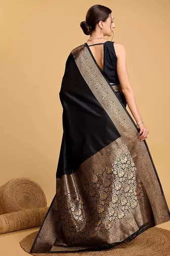 black zari work silk blend saree with blouse