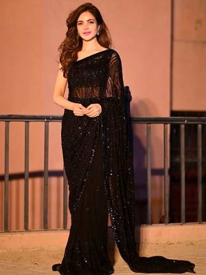 Black Sequinned Embellished Fusion Saree with blouse  1