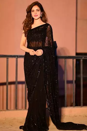 Black Sequinned Embellished Fusion Saree with blouse 