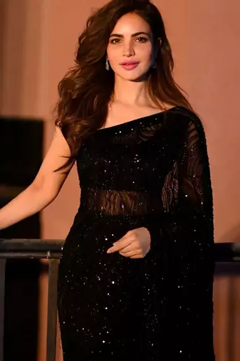 Black Sequinned Embellished Fusion Saree with blouse 