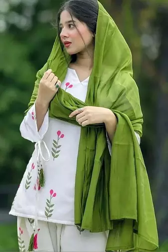 White cotton printed kurta pant set