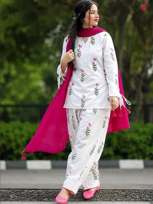 White cotton printed kurta pant set 1