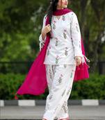 White cotton printed kurta pant set