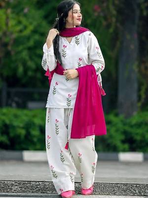 White cotton printed kurta pant set 3