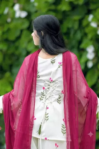 White cotton printed kurta pant set