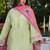 Pista green roman silk heavy thread embroidery work with printed dupatta kurta pant set