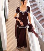 Brown georgette heavy thread embroidery work kurta palazzo set