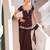 Brown georgette heavy thread embroidery work kurta palazzo set