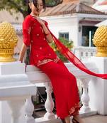 Red georgette heavy thread embroidery work kurta palazzo set