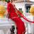 Red georgette heavy thread embroidery work kurta palazzo set