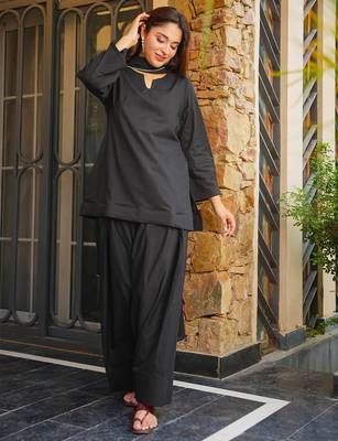 Black cotton plain kurta gharara set 2