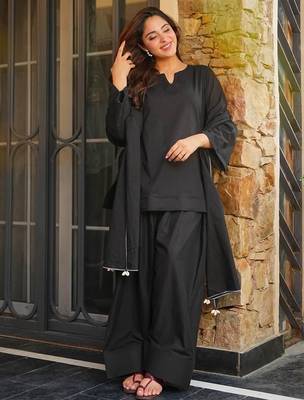 Black cotton plain kurta gharara set 3
