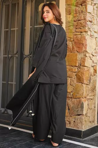 Black cotton plain kurta gharara set