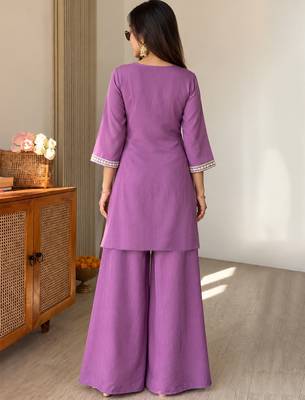 Lavender chinon heavy thread embroidery work kurta palazzo set 4