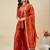 Orange vichitra silk heavy thread embroidery work kurta palazzo set