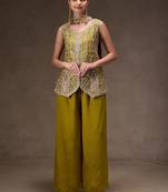 Olive chinon heavy thread embroidery work kurta palazzo set