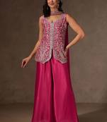 Rani pink chinon heavy thread embroidery work kurta palazzo set