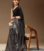 balck Embellished Georgette Sequins work saree with blouse