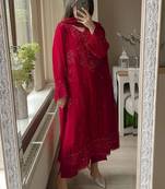 Red georgette heavy thread embroidery work kurta palazzo set