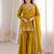 Mustard fandy silk heavy thread embroidery with hot fix work kurta sharara set