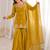 Mustard fandy silk heavy thread embroidery with hot fix work kurta sharara set
