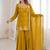 Mustard fandy silk heavy thread embroidery with hot fix work kurta sharara set