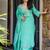 Turquoise chinon foil print kurta palazzo set