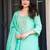 Turquoise chinon foil print kurta palazzo set