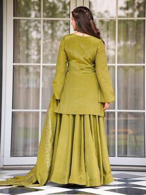 Olive chinon foil print kurta palazzo set 4