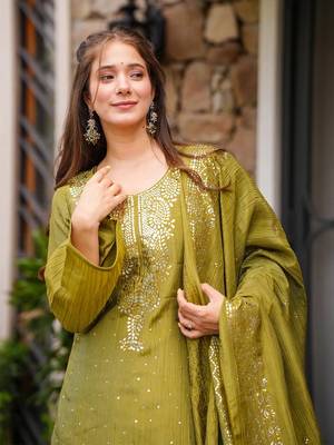 Olive chinon foil print kurta palazzo set 5