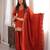Orange fandy silk heavy thread embroidery work kurta pant set