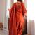 Orange fandy silk heavy thread embroidery work kurta pant set