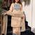 Beige crunchy silk heavy thread embroidery work kurta palazzo set